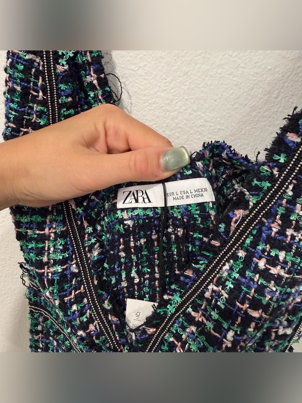 Zara Green Tweed Deep V Plunge Overall Midi Dress S - Picture 4 of 7